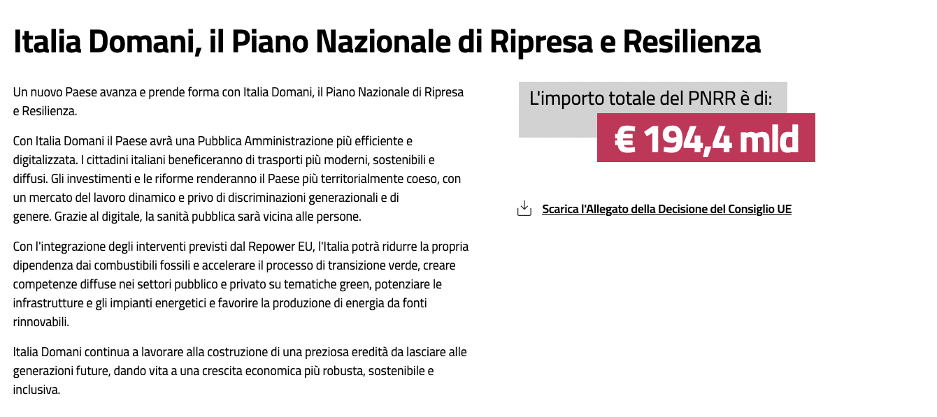 Fonte: sito web www.italiadomani.gov